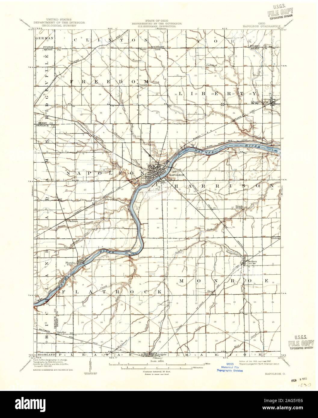 USGS TOPO Karte Ohio OH Napoleon 227578 1908 62.500 Wiederherstellung Stockfoto