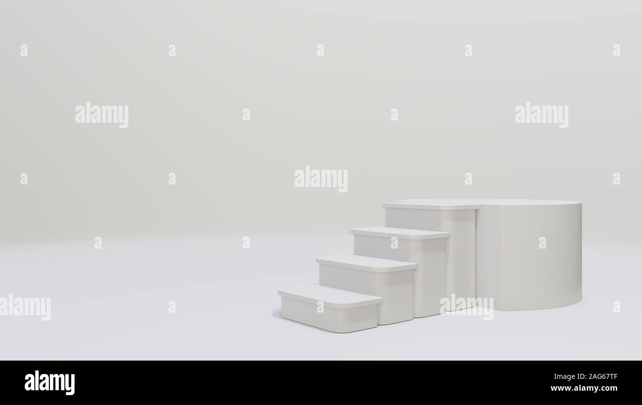 Leiter zum Podium. Leeren Raum für Ihre Inhalte. Hintergrund ihre Inhalte zu werben. 3D-Darstellung. Weiß Pastellfarben Stockfoto