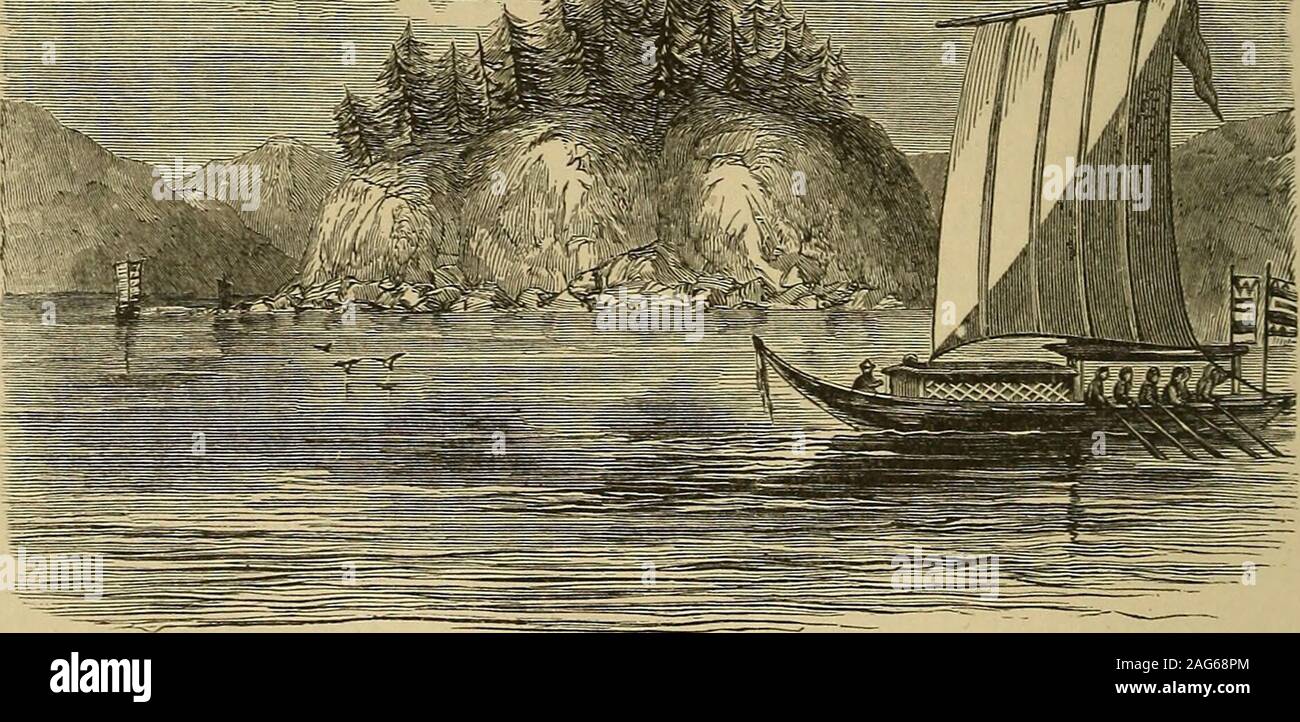 . Der Mikado Empire. Die Tarpeiau Eock von Japan: Die Islaud von Pappeuberg, iu Hafen von Nagasaki. (Keine^ als Picknick Resort verwendet.) Niederländisch Ostindien und Austausch waren von Japan für die ofHolland. Nach fast hundert Jahren des Christentums und ausländischen inter-Kurs, der einzige sichtbare Ergebnisse dieser Kontakt mit einer anderen religionand Zivilisation waren die Annahme von Schießpulver, und Schusswaffen asweapons, die Verwendung von Tabak und das Rauchen, das makingof schwamm-Kuchen (noch als Castira - die japanische Form von Kastilien), die Einbürgerung in die Sprache der Ein paar ausländische Wörter, die Intr Stockfoto