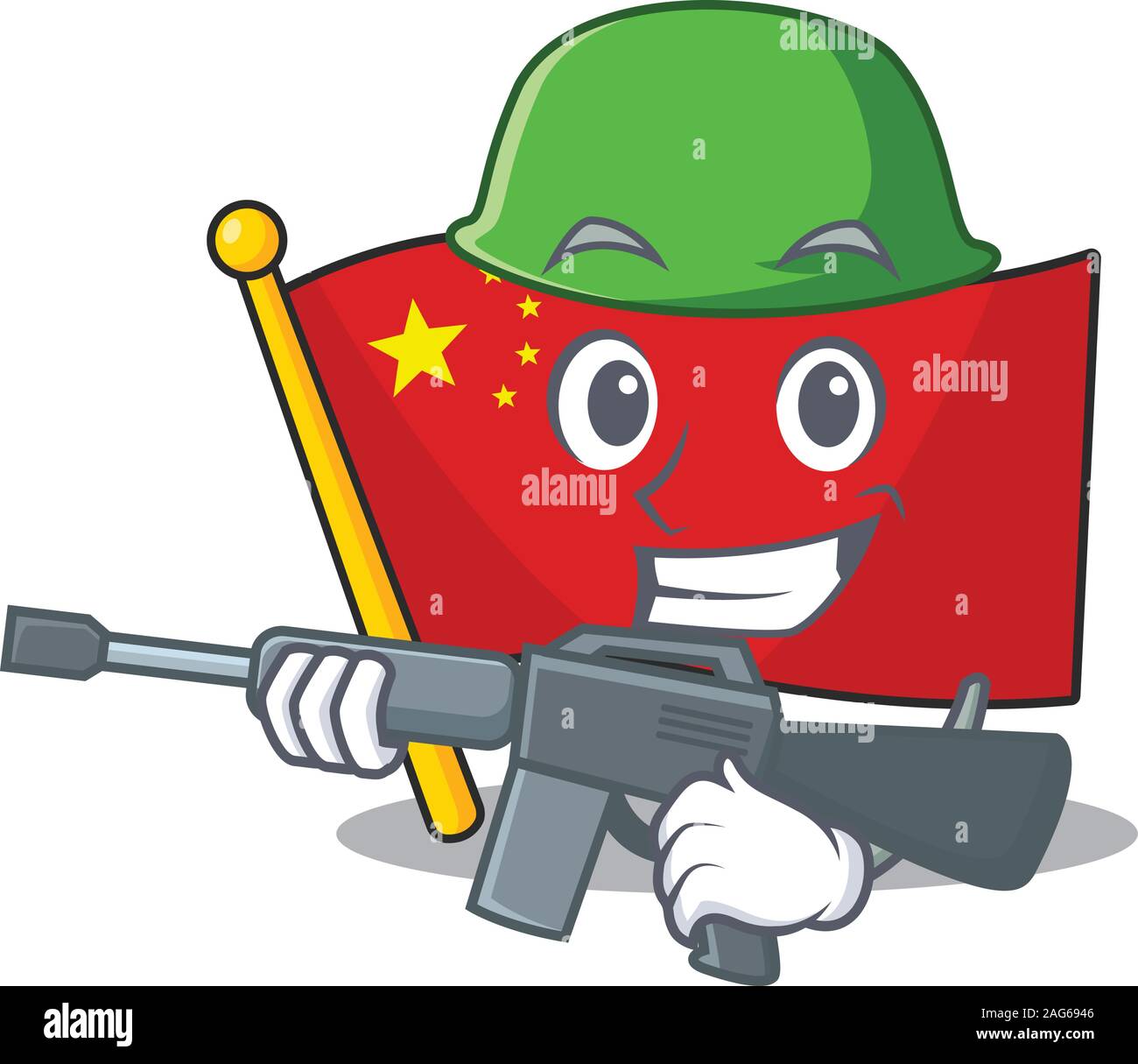 Ein Maskottchen der Flagge China Blättern Armee mit Maschinengewehr Stock Vektor