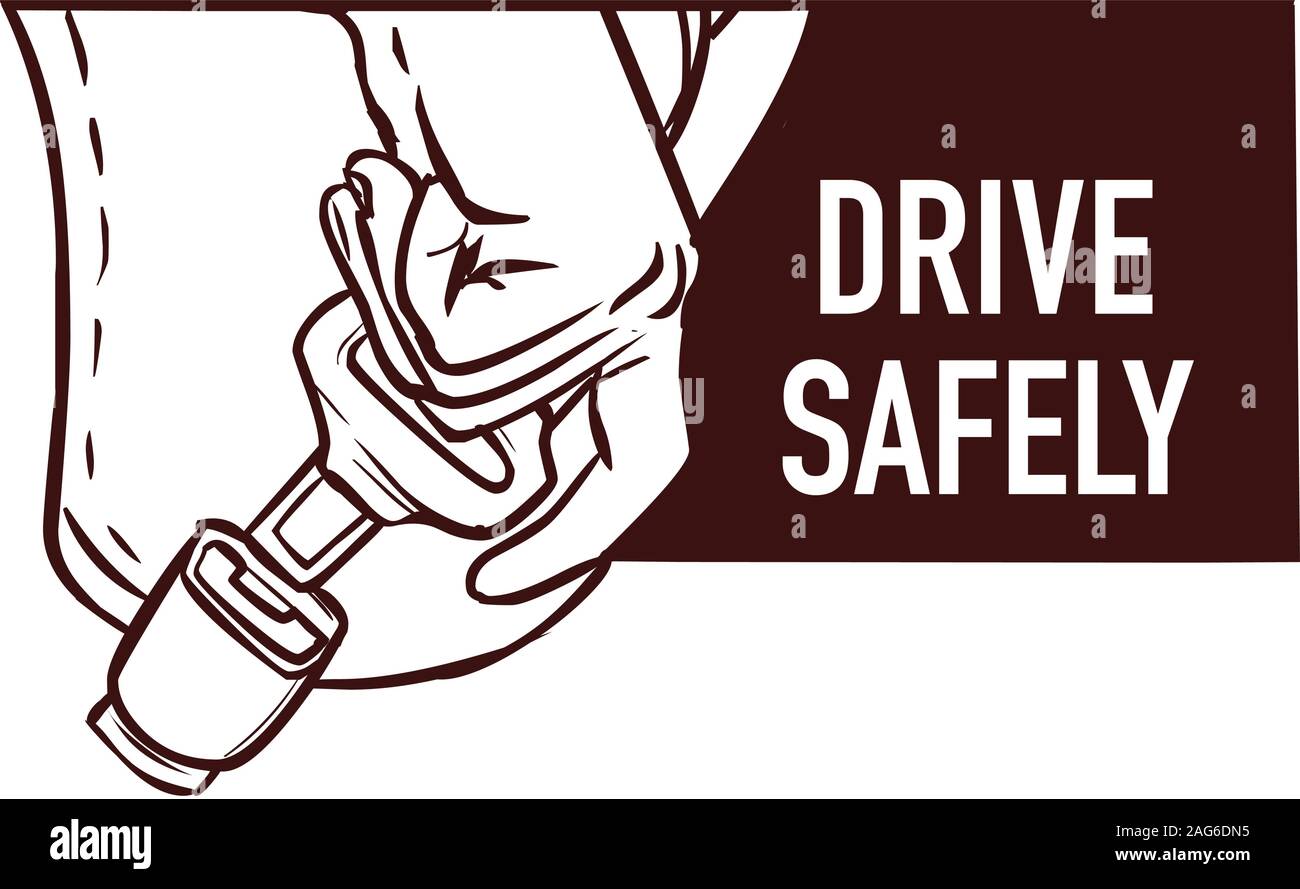 Konzept "Sicherheit An Erster Stelle". Sicherheitsgurt. Mann schnallt die Hände. - Lagerabbildung Stock Vektor