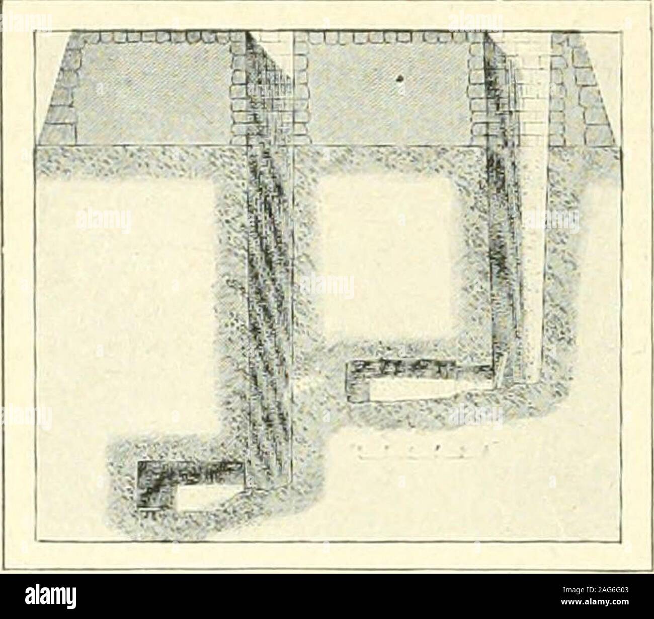 . Égypte. 29. Abb. 46. - Le PLJITS VERTIKALE DANSLES MASTABAS DE GiZÉH. (Daprès Lepsiim.) EGYPTE furentutilisés sculptés inscrits ou qui dans des édifices de daterécente. Nous ignorerions encorece quils étaient, si nous navionspas eu fortunede dernièrement La découvrir plusieurs des TEM-Proben funéraires qui dépendaientdes Pyramides royales de laV Dynastie: une fois de plus, lavie fiktiven doutre - Tombe nous afourni le Dokument àla Rekonstitution nécessaire de la vie Réelle. Les nécropoles de la mon-tagne memphite renferment Quel-ques hypogées creusés entière- dans le Rocher, caveaux et Chapell Stockfoto