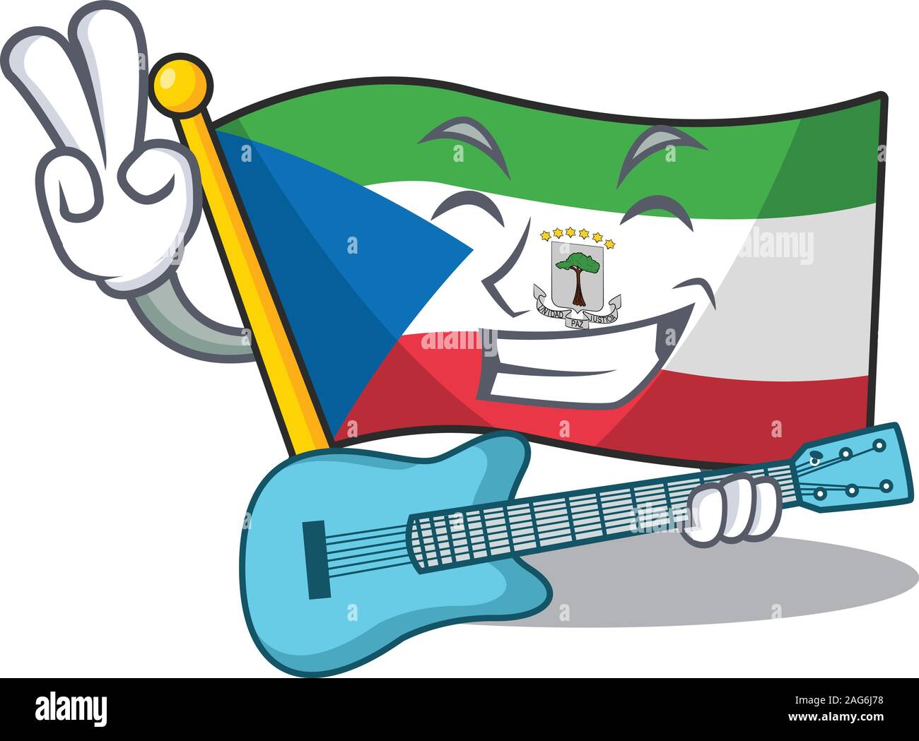 Coole Flagge Äquatorialguinea Blättern cartoon Leistung mit Gitarre Abendmahl Stock Vektor