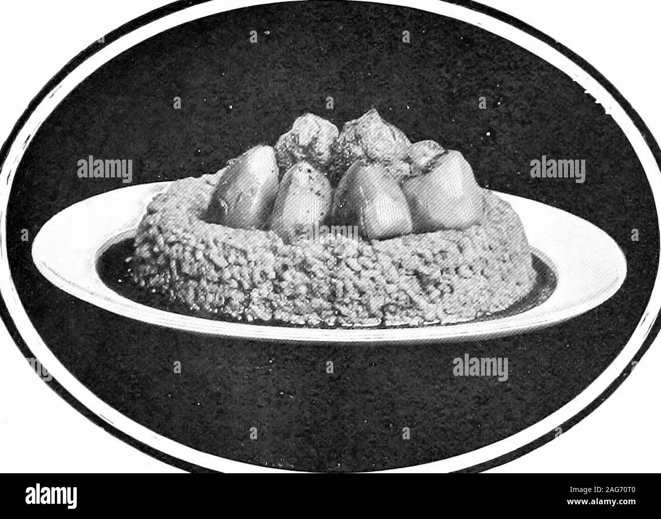 . Recherché Vorspeisen: eine Sammlung der neuesten und beliebtesten Gerichte. TOURNEDOS DE ECEUF A LA ST. JE EIN. (S. 96.). XOPINAMBOURS AU RISOTTO. (/&Gt; • 54.) 69 Hauptgerichte vom Kalb. Schnitzel de veau Farcis aux C 6 Pes. (Farced Kalbfleisch Filets mit C6 pes.) etwa 2 Pfund Kalbsfilet, 3 oz. geklärte Butter, 4 oz. Schweinefleisch, 4 oz. Rindfleisch Knochenmark, ich Oz. Sardellen Paste, 2 Eigelb ofeggs, ich Teelöffel Puderzucker herzhafte Kräuter, J pint vor - Serviert c6 PES, I Gill demi-glace Sauce, Salz, Pfeffer, andbread - krümel. Schneiden Sie die Kalbfleisch, schneiden Sie es in 8-10 sogar Große Jakobsmuscheln, beateach mit einem Schnitzel bat, aud Form gepflegt. 2 oz. bu Stockfoto