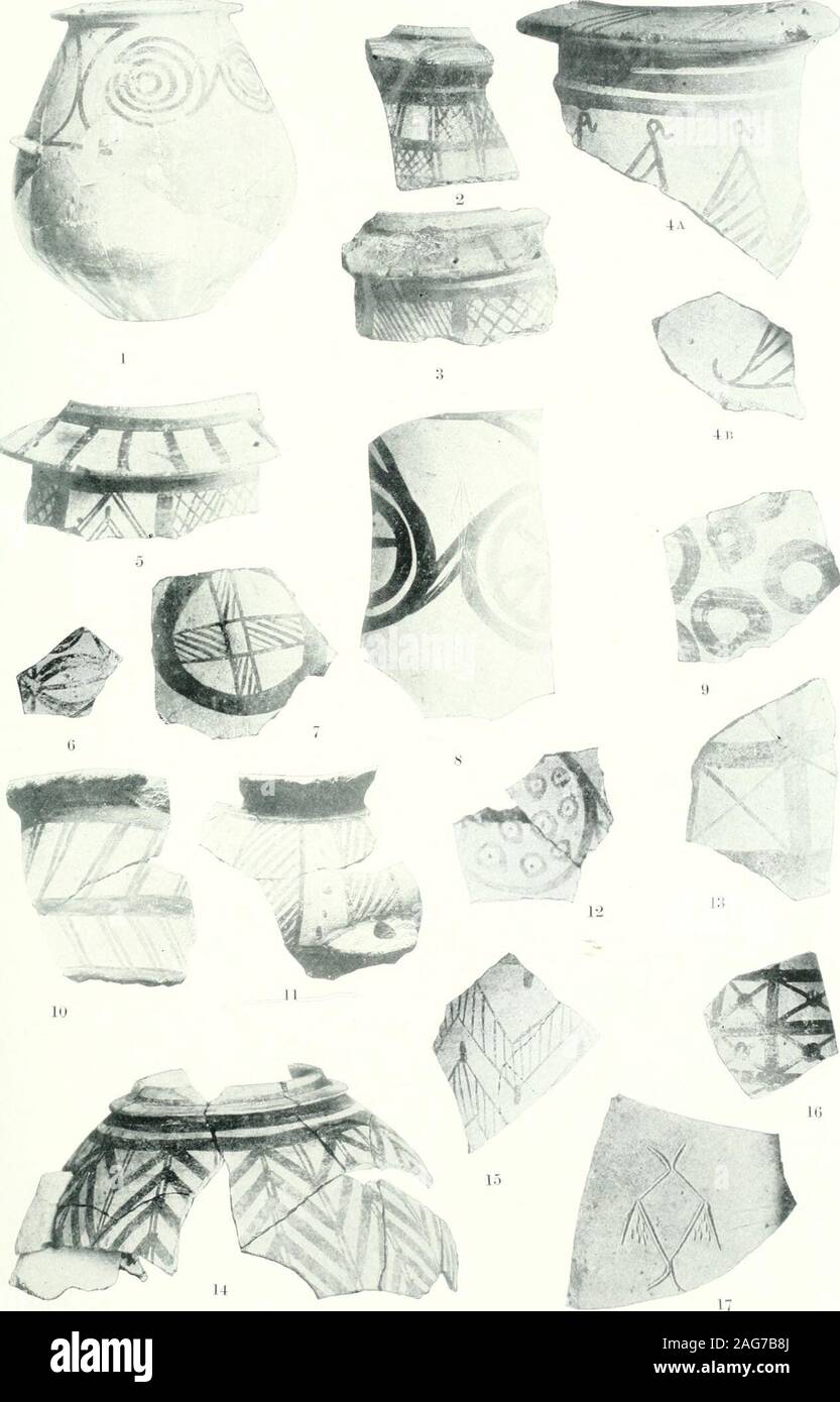 . Ausgrabungen bei Phylakopi in Melos,. MAT-Eindrücke. Maßstab ca. 8:7. J.H.S. SUPPL. IV (1904) PL. Vii. Keramik mit geometrischen Mustern IN MEHR ODER WENIGER glänzenden Lack (S6). J.H.S. SUPPL. IV (1904) PL, VIII.i; Stockfoto