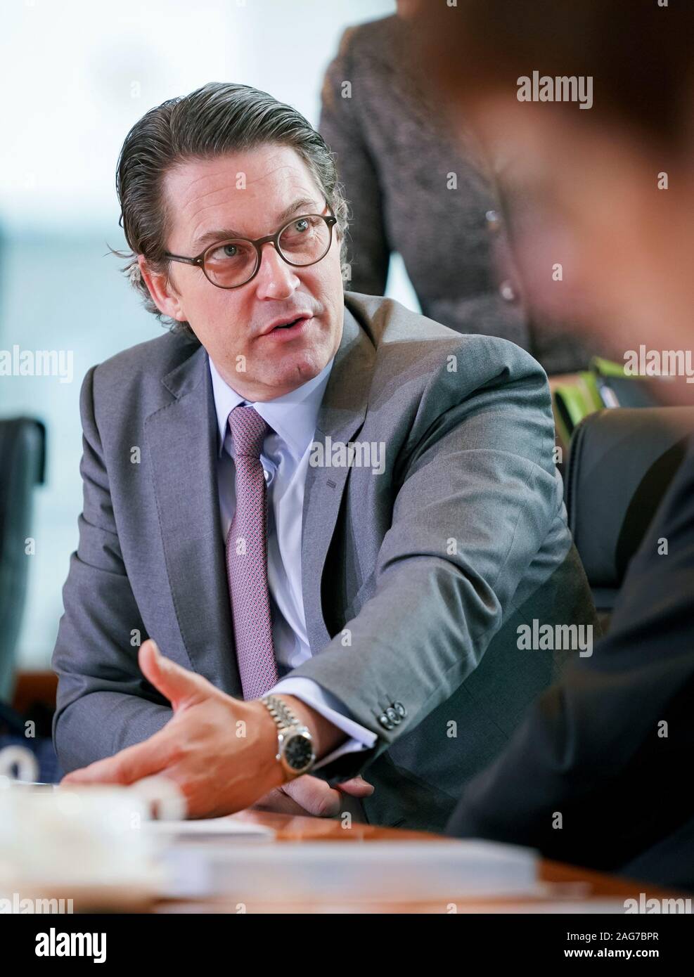 Berlin, Deutschland. 18 Dez, 2019. Andreas Scheuer (CSU), Bundesminister für Verkehr und digitale Infrastruktur, nimmt an der Sitzung des Bundeskabinetts im Bundeskanzleramt. Credit: Kay Nietfeld/dpa/Alamy leben Nachrichten Stockfoto