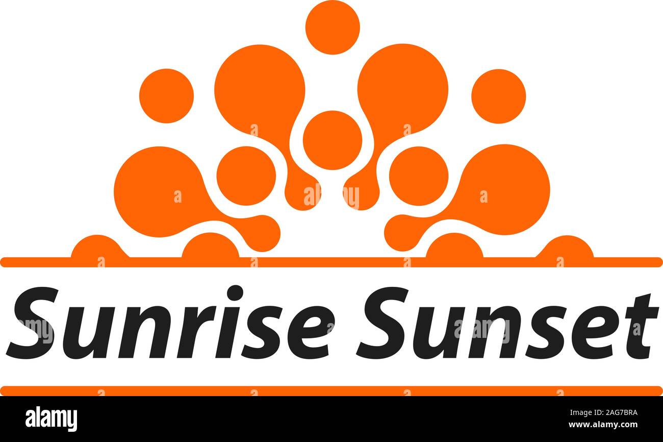 Isolierte orange Vektor Sonnenaufgang Sonnenuntergang Logo. Sommer Sonne Schriftzug. Stock Vektor