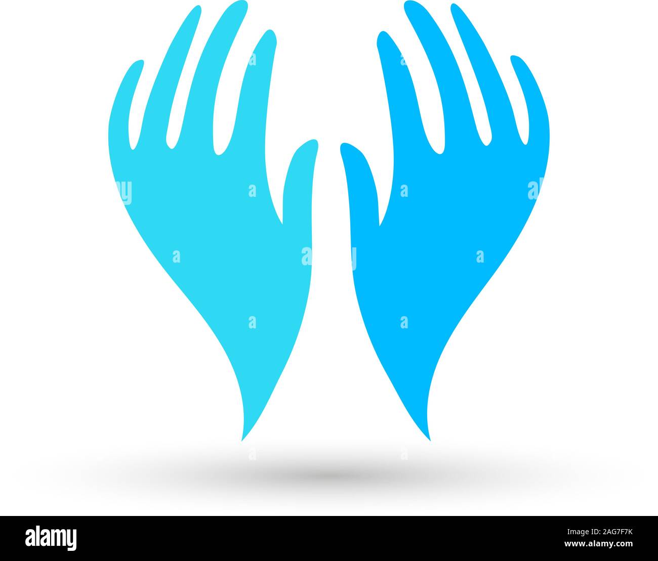 Isolierte blue vector Hände Logo. Support anmelden. Care Symbol. Hilfsbereite Menschen. Das Symbol für die Menschheit. Die Hand Creme Emblem. Freundlichkeit Abbildung. Die Mutter von Hand Stock Vektor