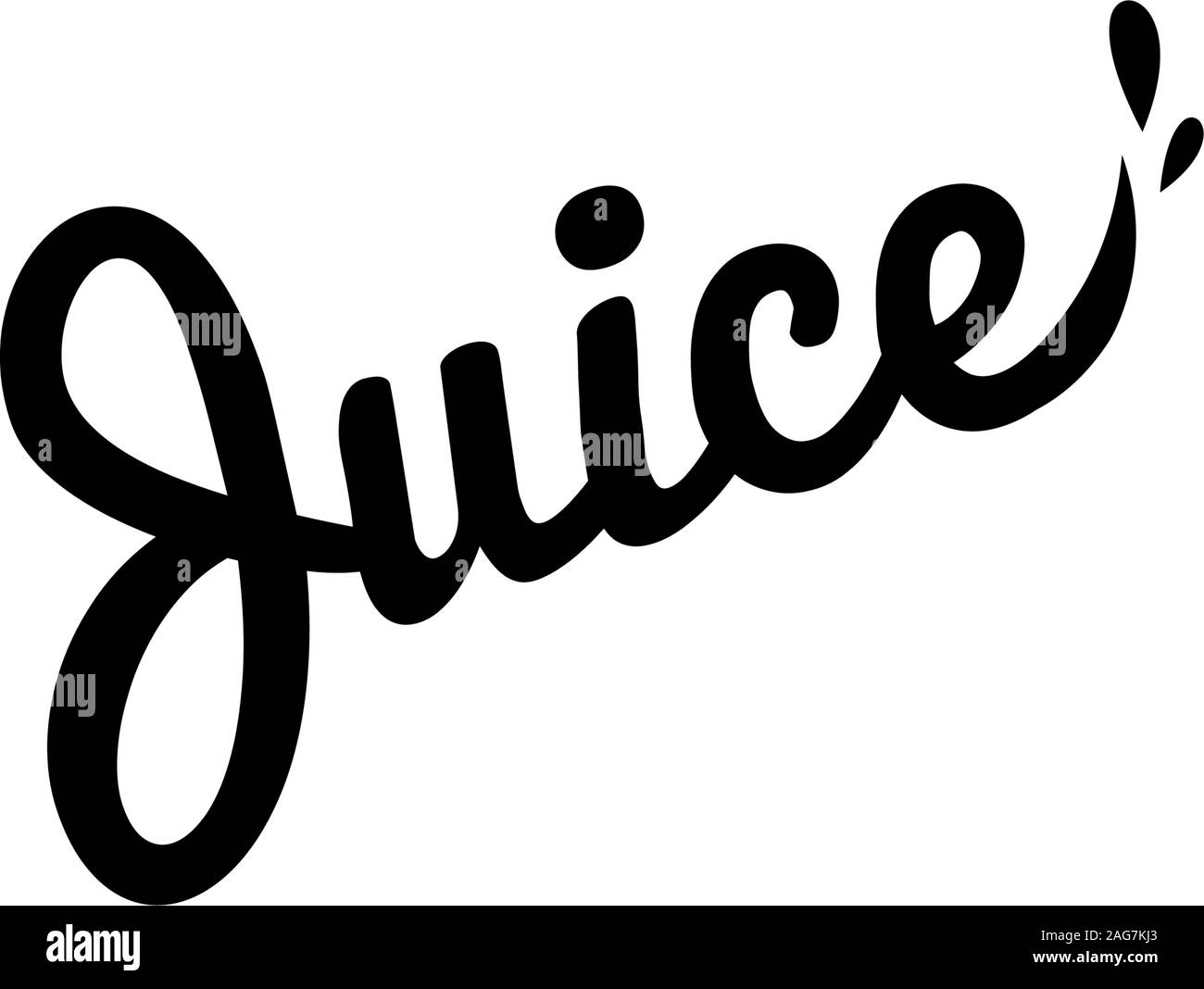 Isolierte vektor Logo. Frischer Saft drop-Schriftzug. Eco drink Logo. Organisches Produkt Logo. Einfache Textdateien. Schwarze Schrift Logo. Stock Vektor