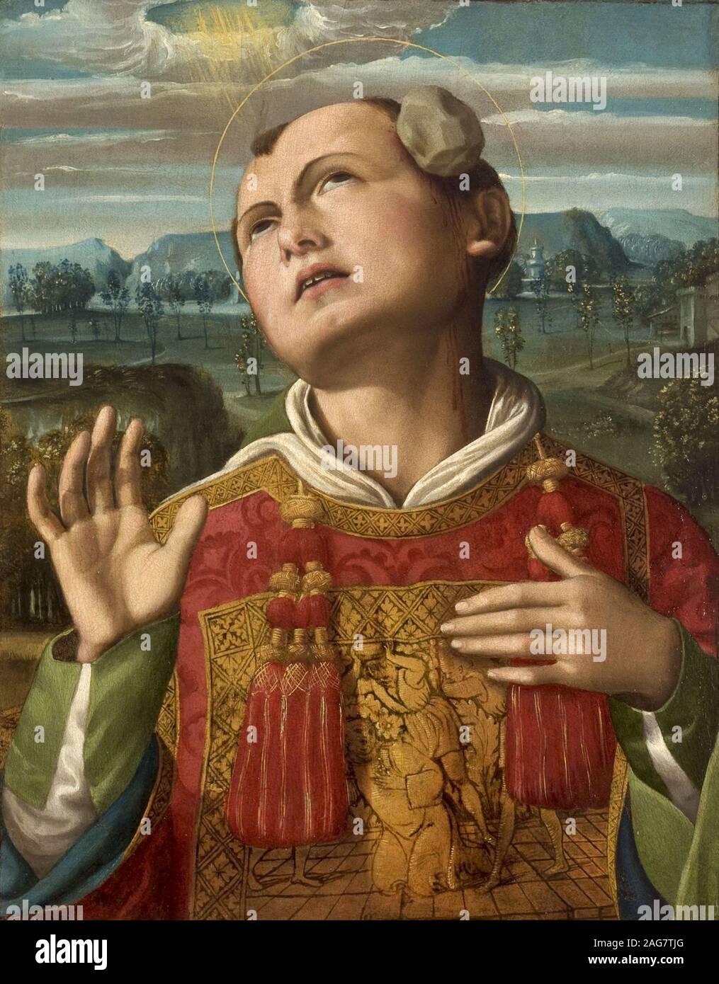 Die Steinigung des hl. Stephanus, 1500-1505. In der Sammlung der Fondazione Cassa di Risparmio, Perugia gefunden. Stockfoto