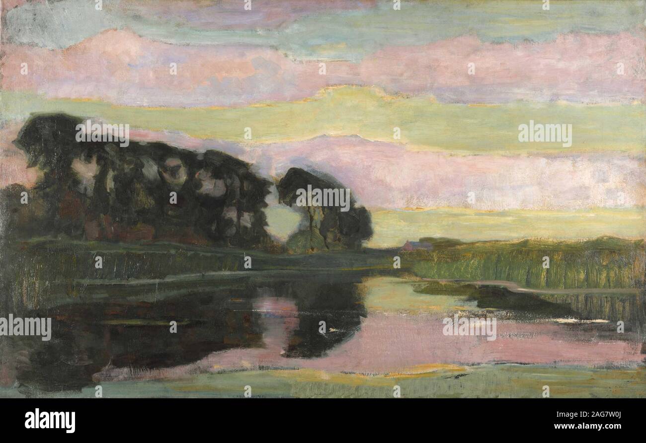 Flusslandschaft mit Rosa und gelbgrün Sky, ca 1907-1908. In der Sammlung von Gemeentemuseum Den Haag gefunden. Stockfoto