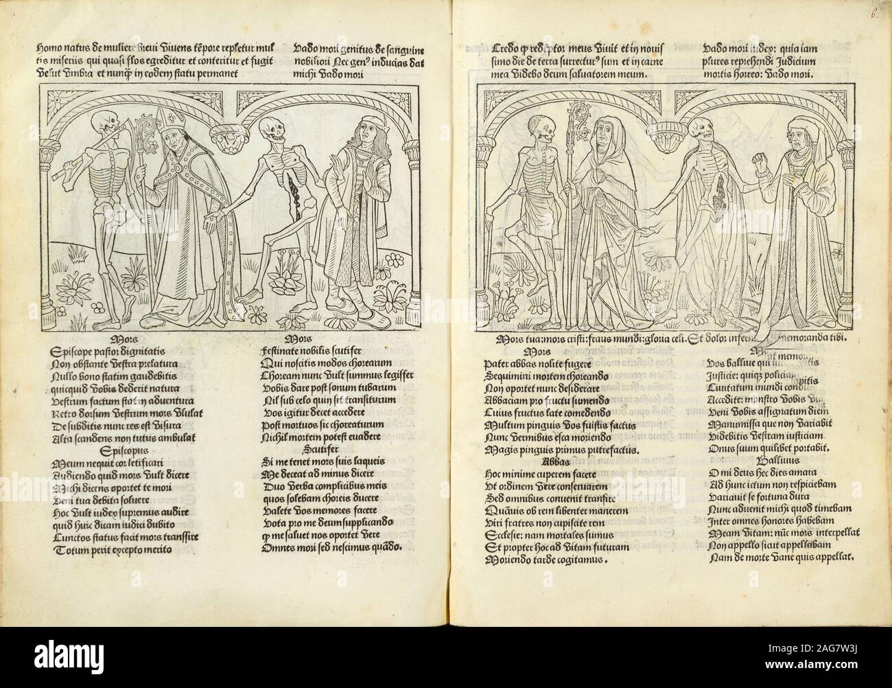 Danse Macabre, 1490. In der Sammlung der Biblioth Gefunden&#xe8; que Mazarine, Paris. Stockfoto