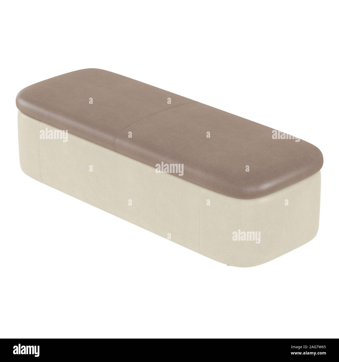 Braun-beige Stoff Sitzbank auf weißem Hintergrund. 3D-Rendering Stockfoto