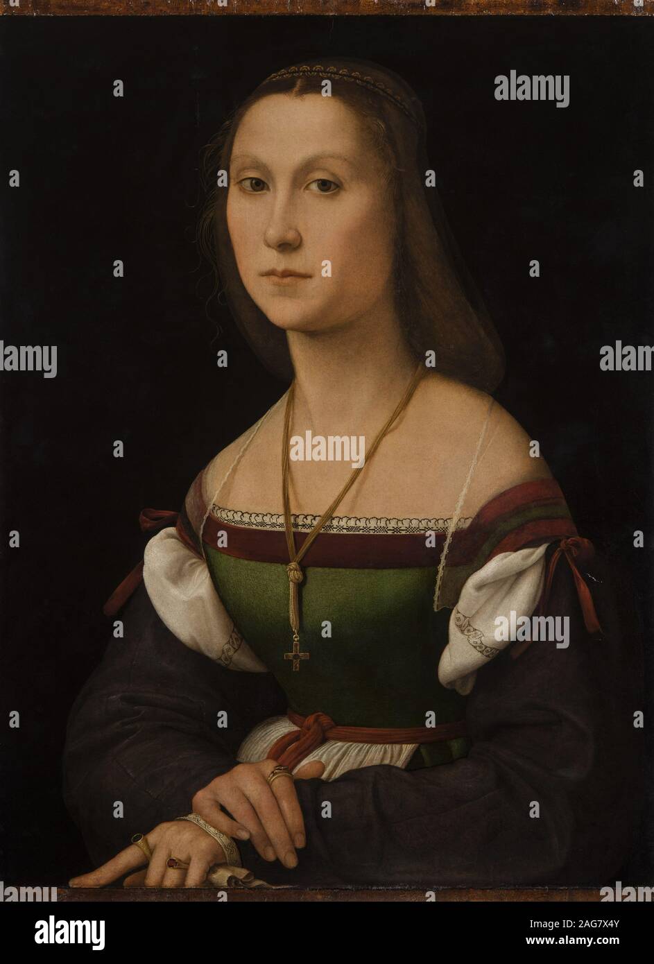 Porträt einer jungen Frau (La Muta), ca 1507. In der Sammlung der Galleria Nazionale delle Marche, Urbino gefunden. Stockfoto