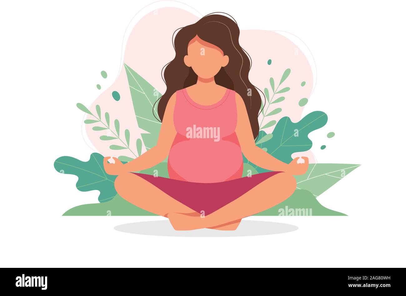 Schwangeren Yoga mit Natur Hintergrund. Cute Vector Illustration im flachen Stil Stock Vektor