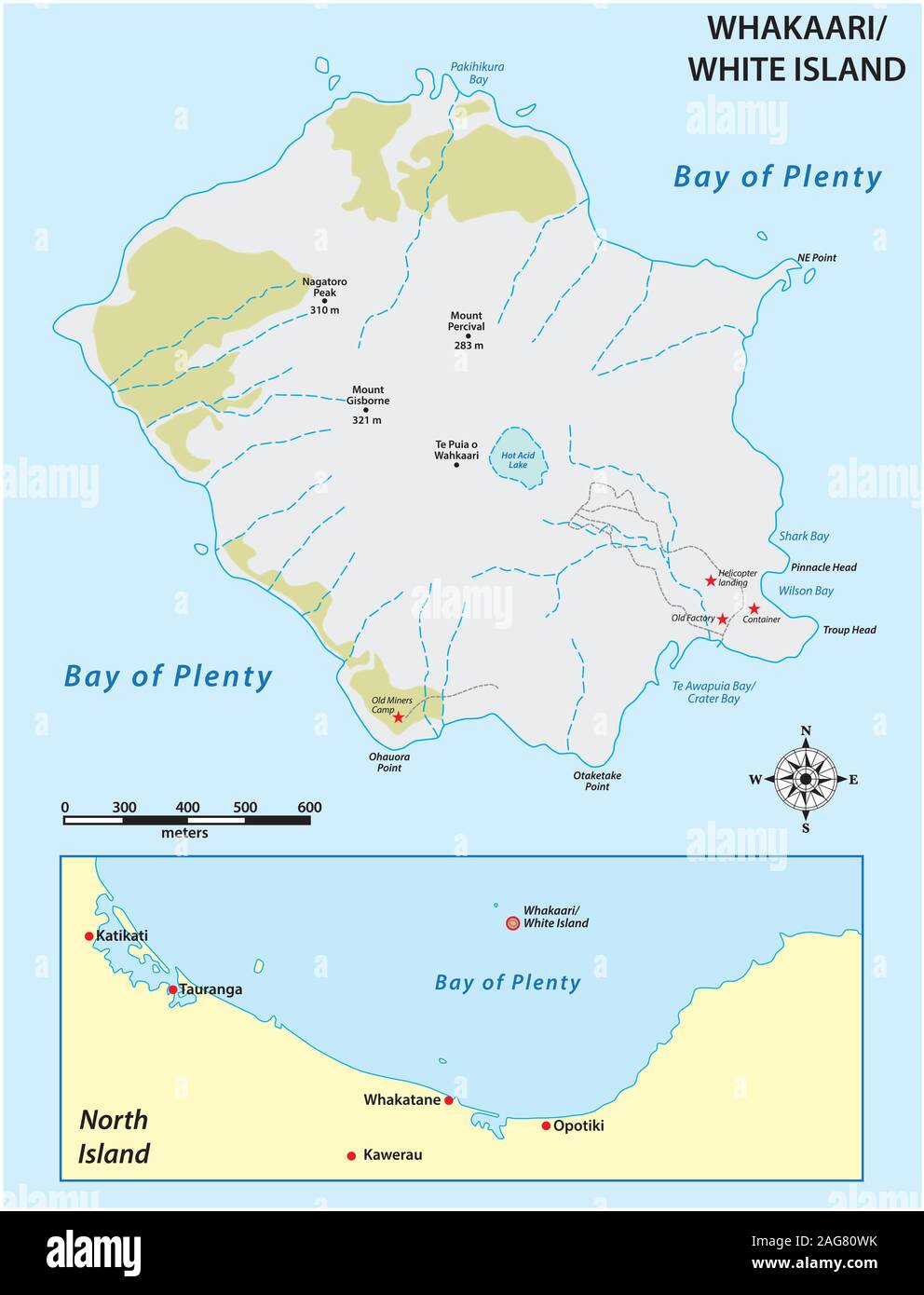 Karte von New Zealands Vulkaninsel White Island Stock Vektor