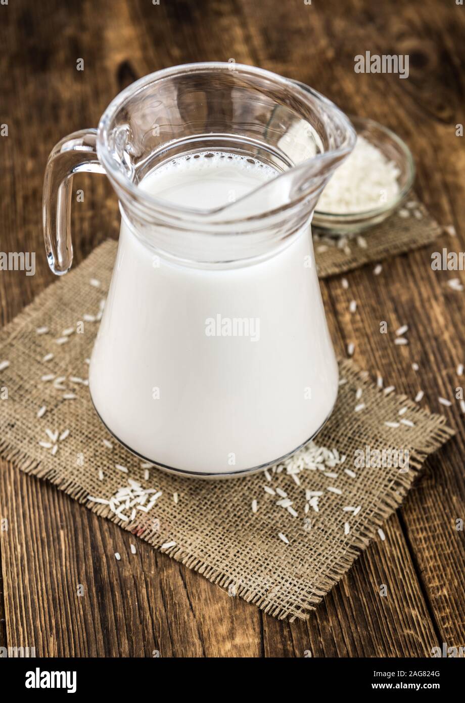 Teil von Reis Milch als detaillierte Nahaufnahme; selektive Fokus Stockfoto