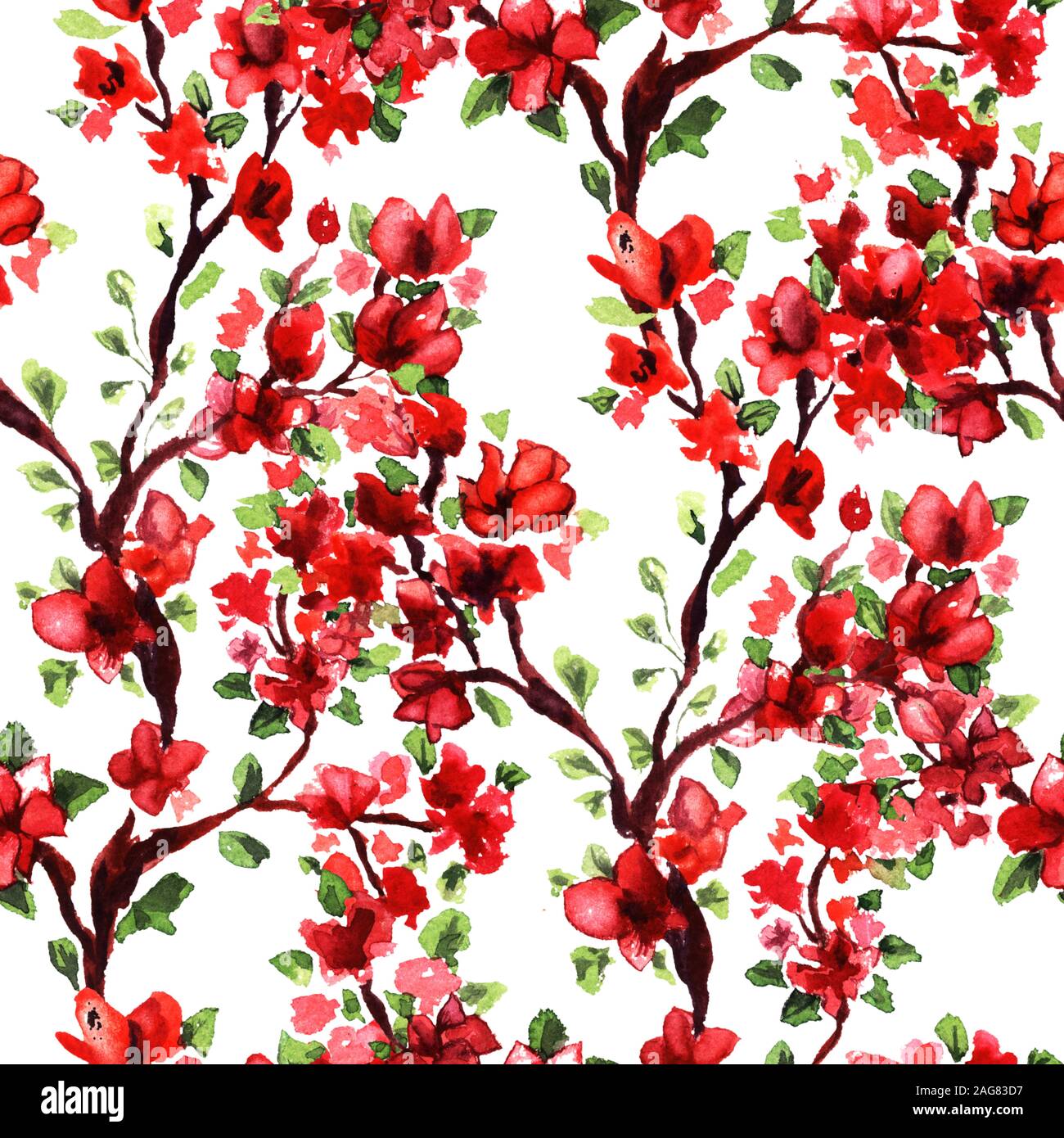 Japanische Kirsche Oder Red Sakura Rosa Blumenmuster Zeichnungen Nahtlose Aquarell Muster Fur Stoff Textile Design Oder Hintergrundbilder Romantische Blumenmuster Stockfotografie Alamy