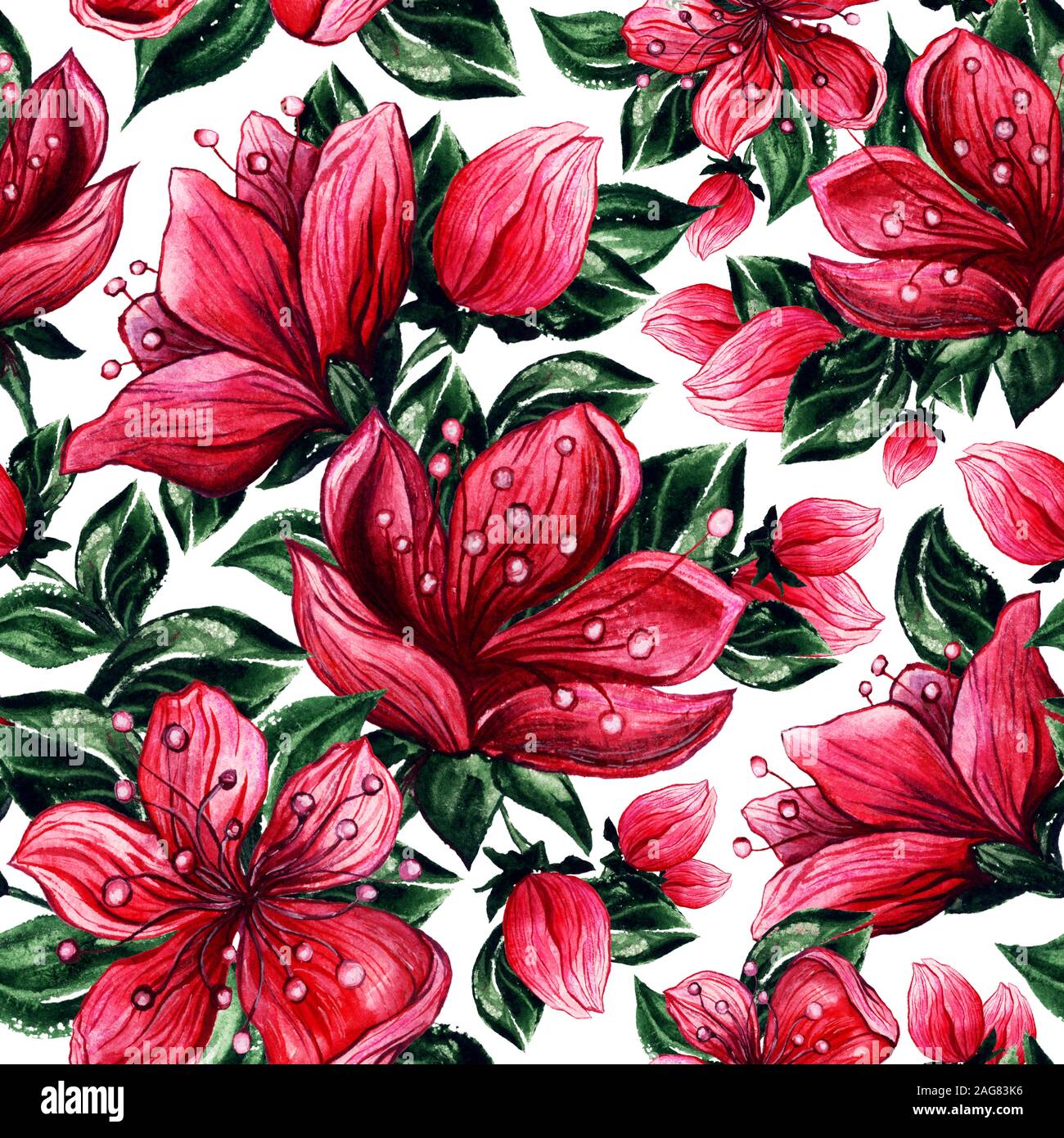 Japanische Kirsche Oder Red Sakura Rosa Blumenmuster Zeichnungen Nahtlose Aquarell Muster Fur Stoff Textile Design Oder Hintergrundbilder Romantische Blumenmuster Stockfotografie Alamy