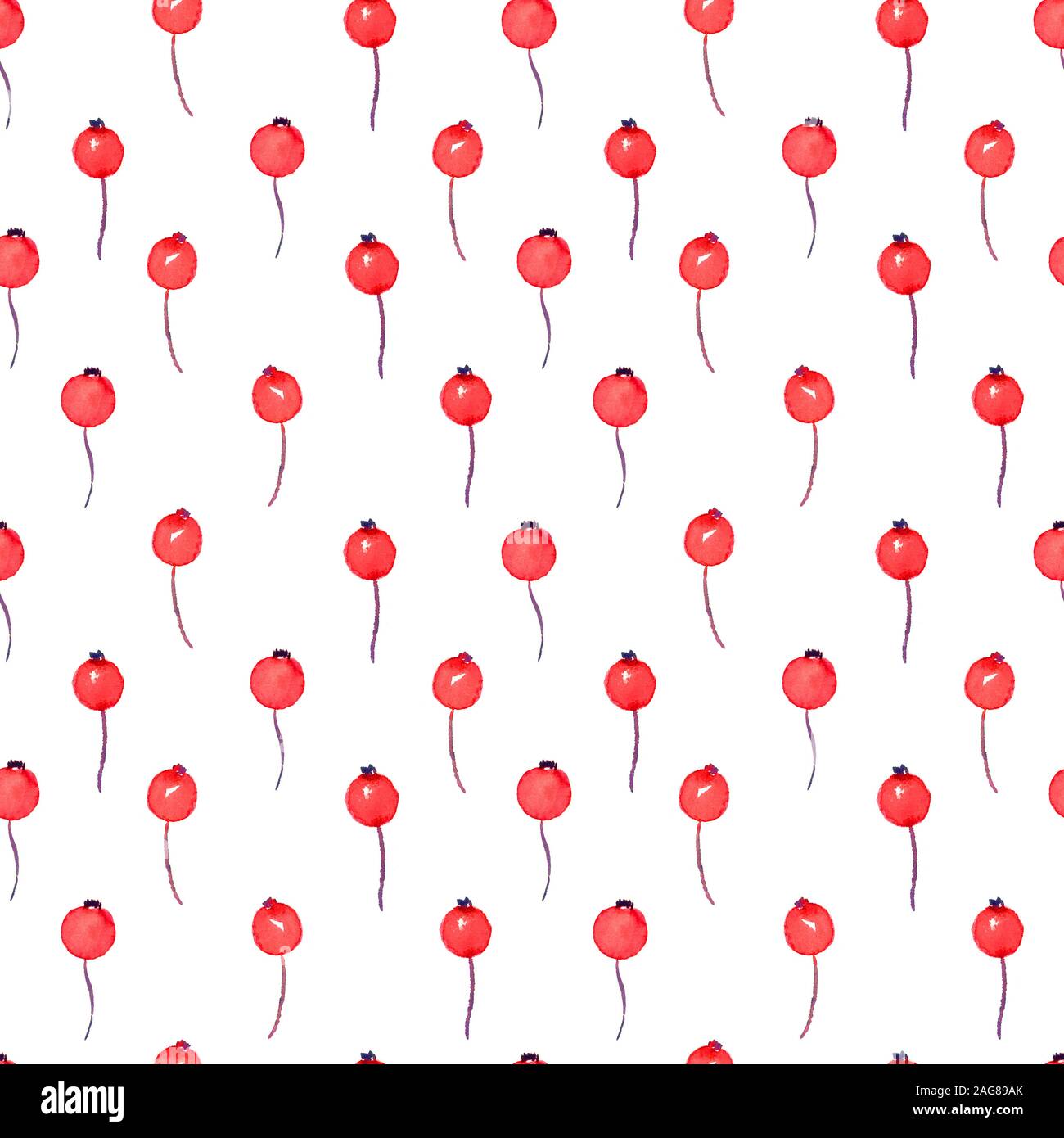 Rote kleine Beeren, Handgemalten Aquarell Illustration, nahtlose Muster auf weißem Hintergrund Stockfoto