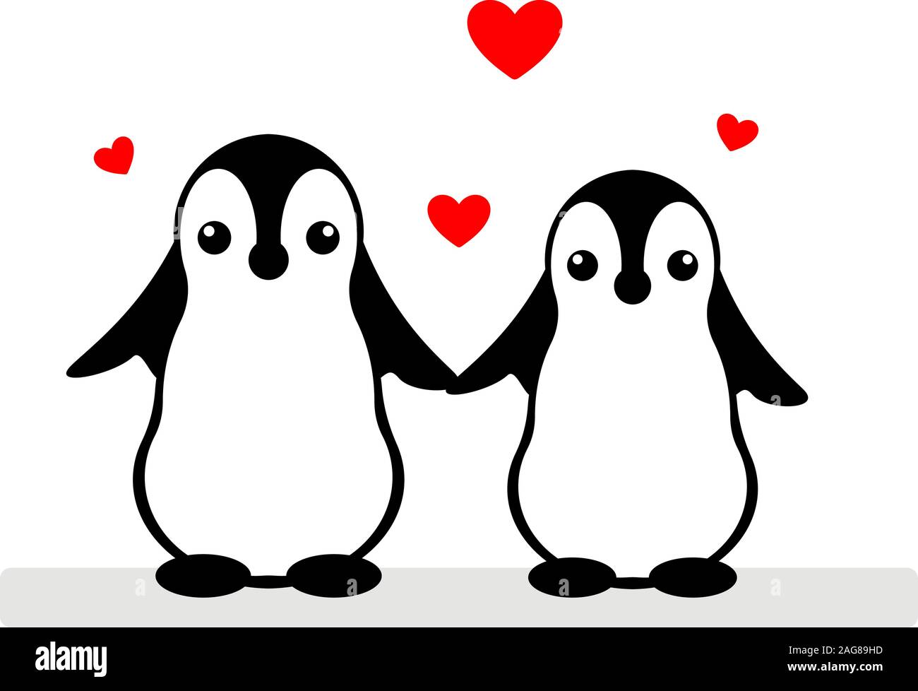 Isolierte Vektor pinguin Logo. Gestaltete Tiere Symbol. Cartoon Illustration. Winter Zeichen. Schwarz, Weiß und Rot. Grafische Darstellung für St. Valentines Stock Vektor