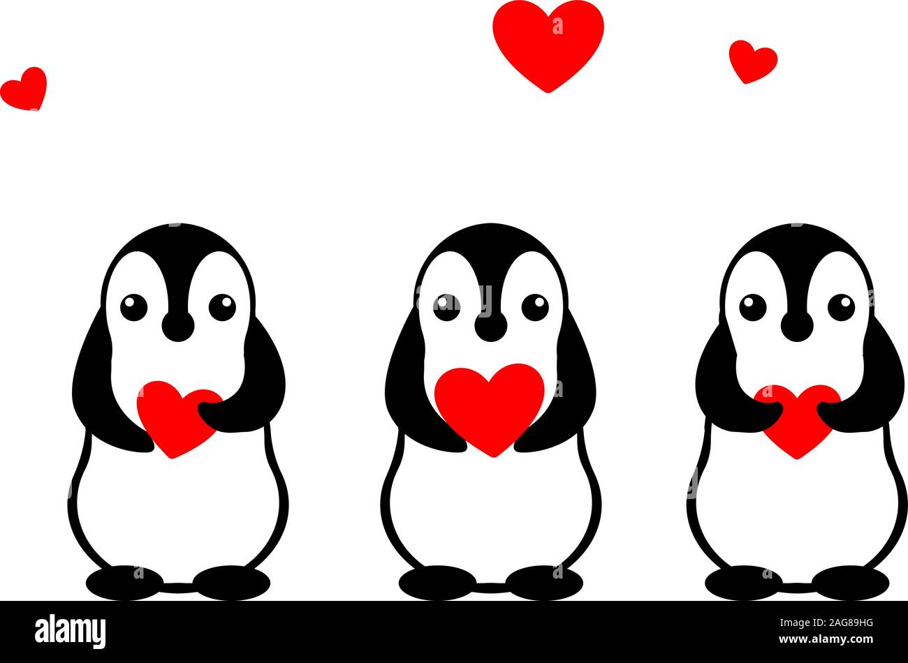 Isolierte Vektor pinguin Logo. Gestaltete Tiere Symbol. Cartoon Illustration. Winter Zeichen. Schwarz, Weiß und Rot. Grafische Darstellung für St. Valentines Stock Vektor
