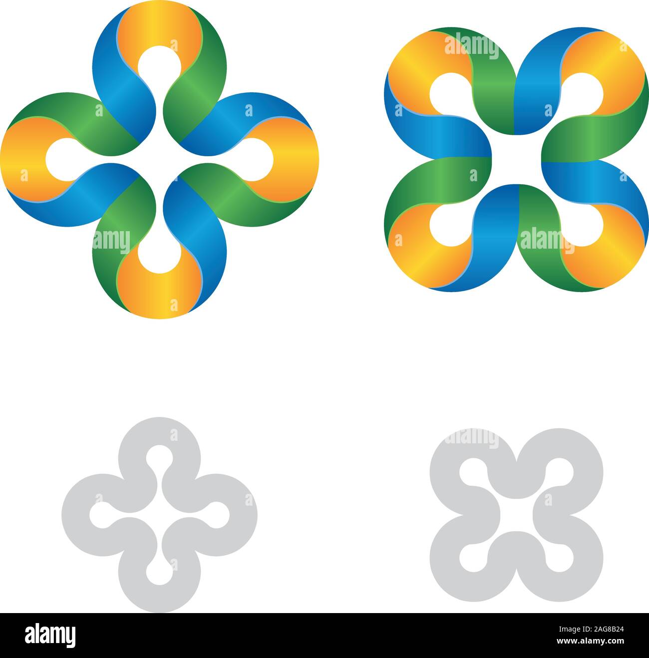 Quadrocopter ungewöhnliche Vektor Logo. Isolierte Blume Schriftzug. Abstrakte formen. Stock Vektor