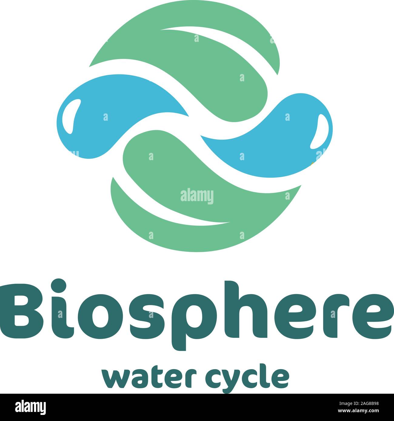 Isolierte vektor Logo. Wasserkreislauf unterzeichnen. Grünes Blatt. Blue Drops. Stock Vektor