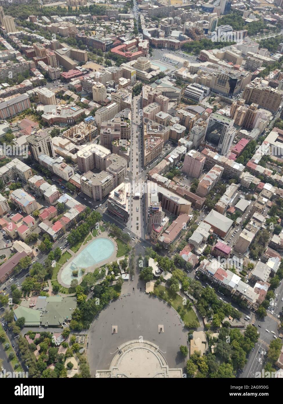Luftaufnahme des Zentrums der Stadt Jerewan, Armenien Stockfoto