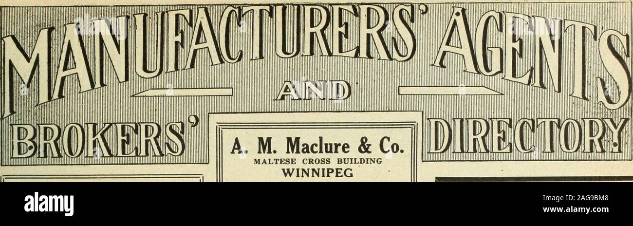 . Kanadische Lebensmittelhändler Januar-März 1919. In Verbindung mit der westlichen MarketThrough dieses Haus hier ist eine Organisation die komplett ausgestattet in jeder Weise, Ihr Produkt vorzustellen und in weg drücken, die Zaubersprüche schnelle, gewinnbringende zurück. Einige unserer Verkäufer im Einzelhandel verkaufen ausschließlich tun. Wir sind Sachbearbeiter, für Christies Kekse andRobertsons Süßwaren. SCOTT - BATHGATE CO., LTD. 149 Notre Dame Ave E., Winnipeg Februar 14, 1919 kanadische EINKAUFSMÖGLICHKEIT 13. Großhandel Lebensmittelgeschäft Makler, Kommission Händler 410 Handelskammer, Winnipeg persönliche Aufmerksamkeit für alle Unternehmen, die uns anvertraut sind. Korrespondenz Solicite Stockfoto