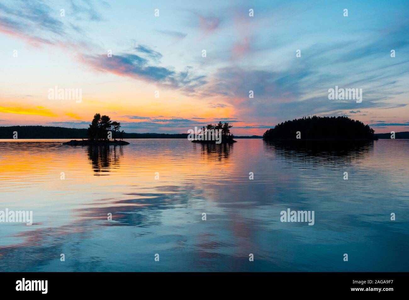 Der Sonnenuntergang am See Stora Le (Dalsland/Schweden) Stockfoto