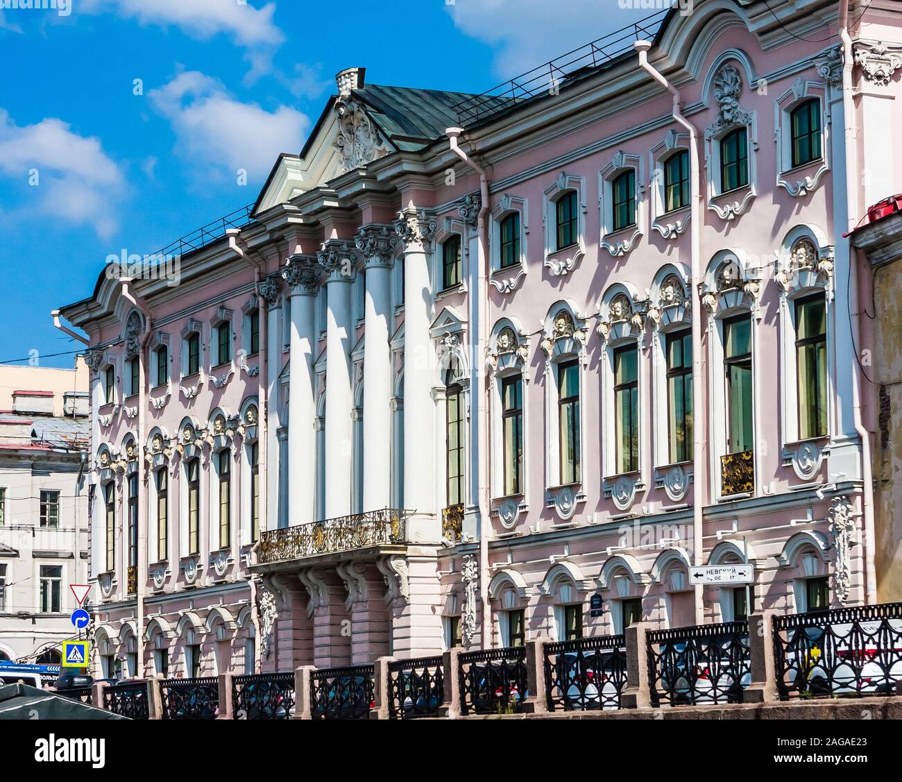 Der stroganov Palace, einer Spätbarocken Palast an der Kreuzung des Flusses Moika und der Nevsky Prospekt Stockfoto