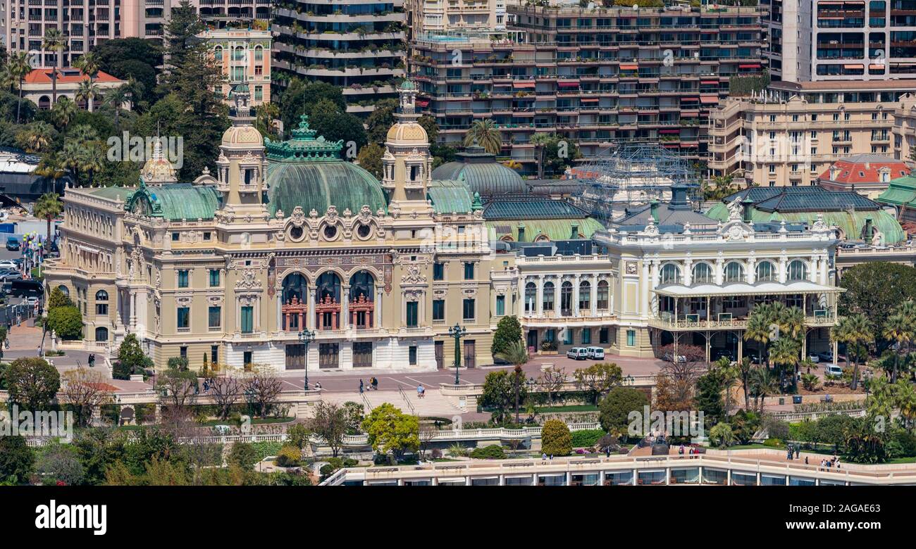 High-Angle-Aufnahme des berühmten Monaco Casino Gebäude während Am Tag Stockfoto