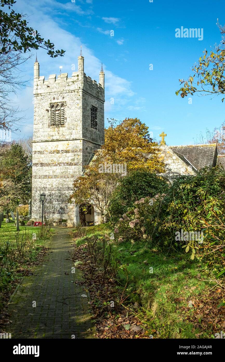 Saint Colan Pfarrkirche in Colan Dorf in Cornwall. Stockfoto