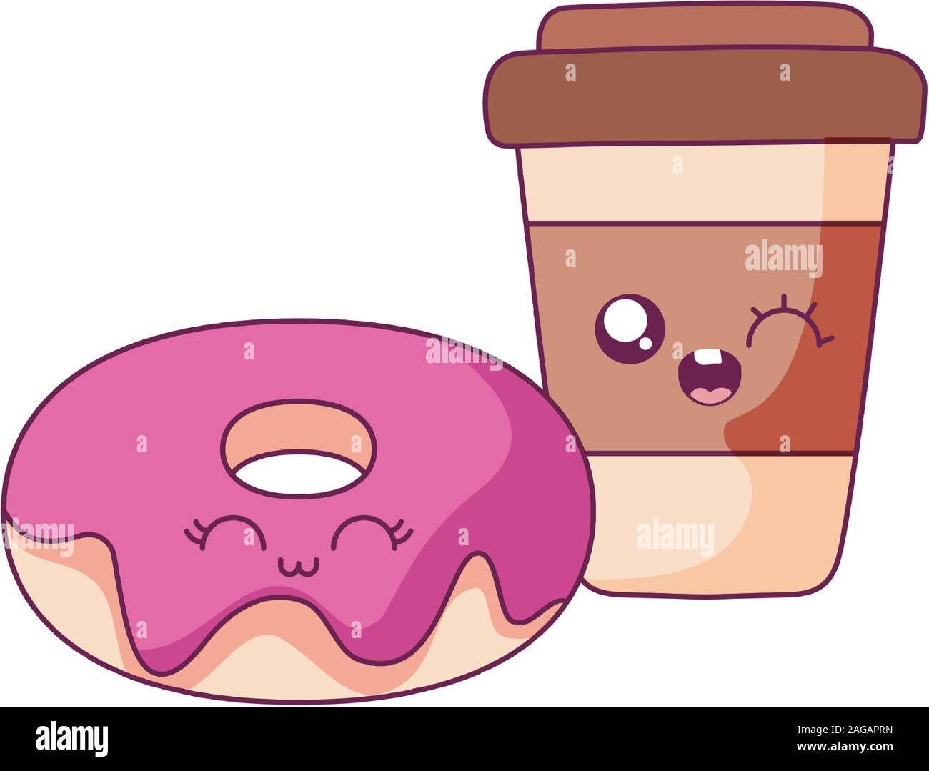 Donut und Kaffeebecher cartoon Design, Kawaii Ausdruck niedlichen
