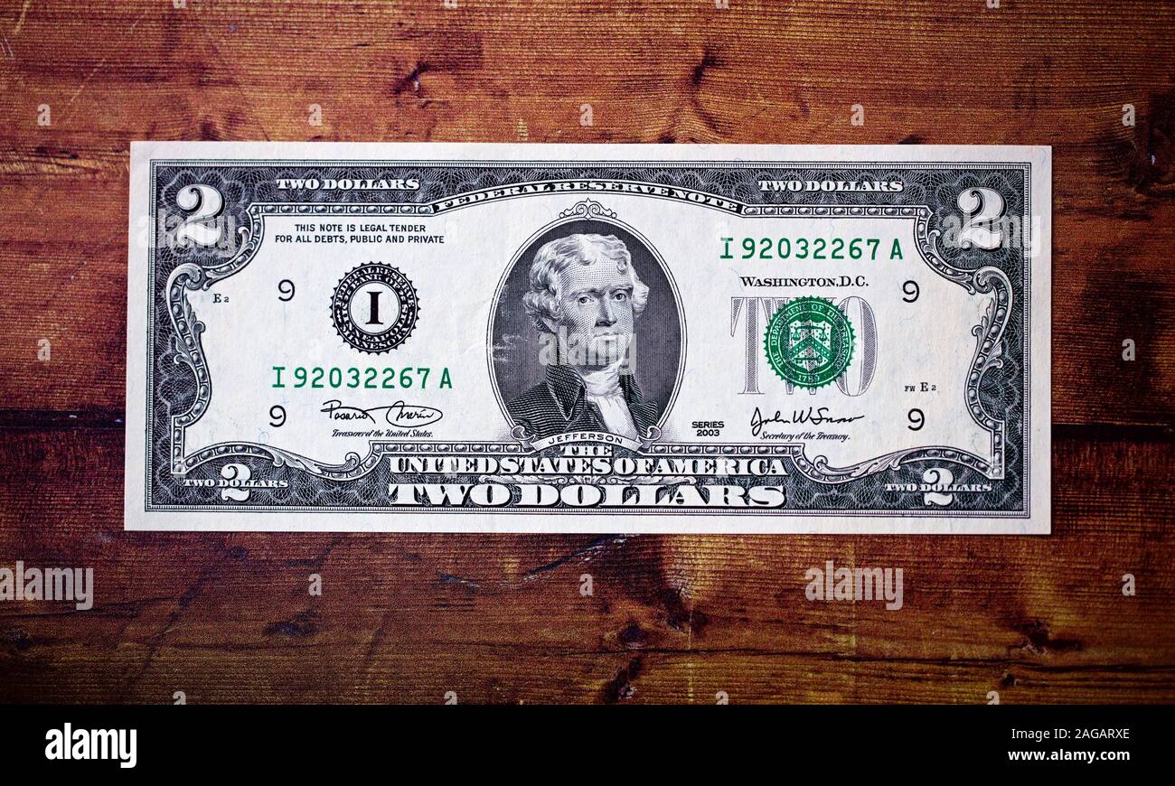 Usa 2 Dollar Bill Stockfoto