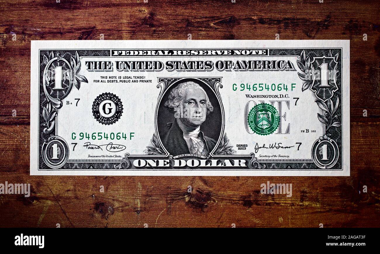 United States one-dollar Bill verfügt über die erste US-Präsident (1789-1797), George Washington Stockfoto