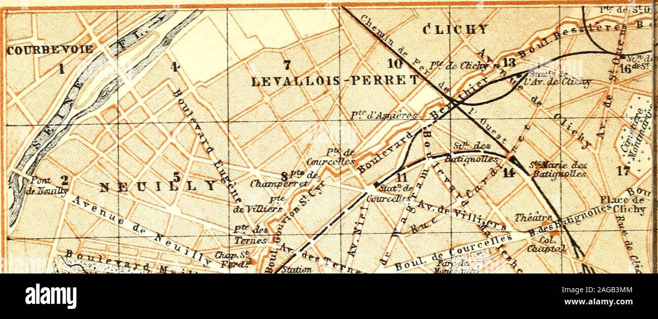 . Paris und Umgebung: mit Routen von London nach Paris und von Paris bis an den Rhein und die Schweiz: Handbuch für Reisende. veque (rue et de la)//Villeneuve (de la). ///Villette (de la) Villette (Bassin de la). . Villette (Boulevard de la). Villette (Porte de la). . Villiers (de) Villiers (Avenue de). . Villiers (Porte de).... Villiot Vinaigriers (des). . / / / (Bois de Vincennes) .... Vincennes (Cours et Porte de) Paris (Gare de). V Vincent Vineuse/Vingt-Neuf-Juillet (du)//Vintimille (rue et). Violett (Passage). . / / / Violett (^ rueetpi.), GrenelleVirginie, Grenelle.... Stockfoto