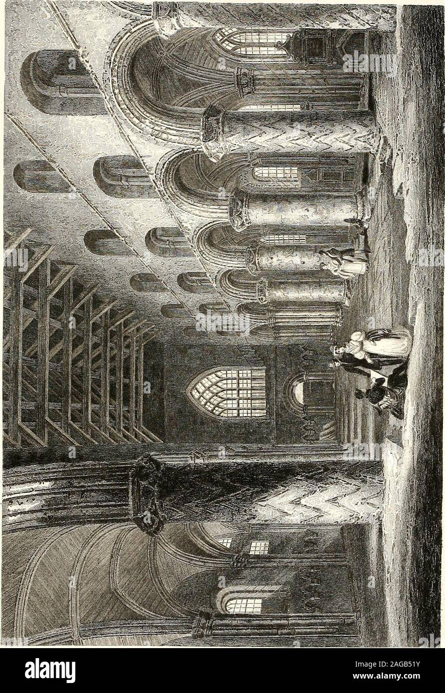 . Die topographischen, statistischen und Historischen Ortsverzeichnis von Schottland. iese Spalten separatethe ebenfalls Körper des Kirchenschiffs aus dem Norden und Süden Gänge. Die Fassade des Gebäudes ist durch twoheavy Türme am westlichen Ende verziert, von denen eine Sur - von einer Turmspitze montiert, und die Seiten von schweren aber - tresses charakteristisch für den Stil des Gebäudes. Unmittelbar südlich der Kirche der Abtei sind die Ruinen der fratery oder Refektorium, der formedthe Speisesaal des Klosters. Die Südwand, aus den Fenstern von denen gibt es eine magnificentview und der westgiebel, in der es eine weiche Stockfoto