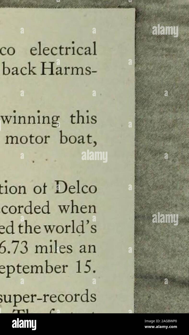 . Die Saturday Evening Post. CDERFORMANCE von Delco electricalequipment geholfen zurück zu bringen Harms - Wert Trophäe nach Amerika. So verkabelt Gar Holz nach dem Gewinn thisinternational Veranstaltung mit seinem Motorboot, Miss Amerika. Eine weitere drastische Vorführung oi Delcoignition Zuverlässigkeit wurde aufgezeichnet, wenn die gleichen Miss Amerika die worldsspeed Datensatz auf Wasser shattered mit 76.73 Km auf der Detroit River, 15. September anhour. Bei der Verwirklichung aller dieser super-recordsDelco ist ein lebenswichtiges Teil: Die fastesttrip auf Land, der ersten transatlantischen Flug, die Welten Höhe aufzeichnen und jetzt das schnelle - est t gespielt Stockfoto