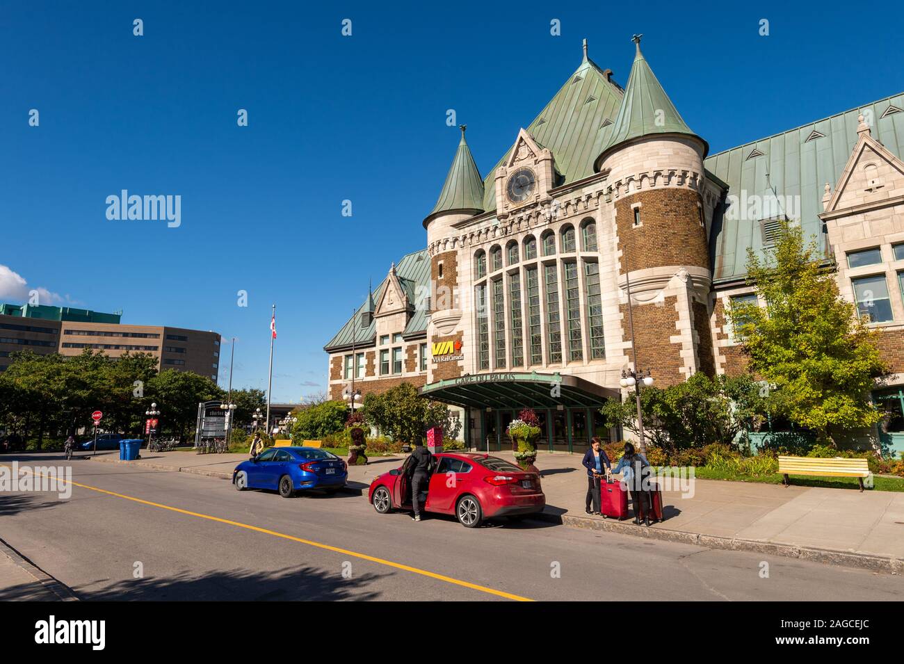 Quebec City, Kanada - 5. Oktober 2019: Fassade des Gare du Palais Bahnhof Stockfoto