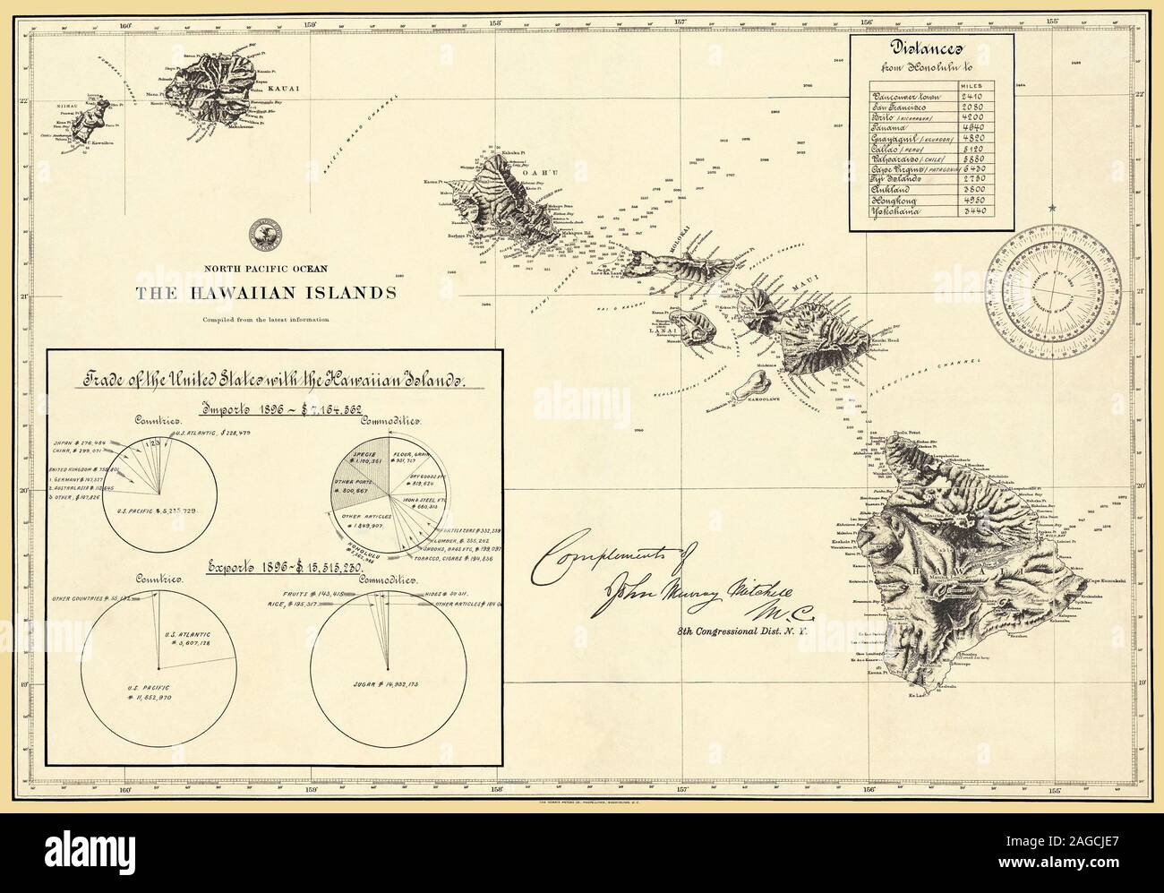Die hawaiischen Inseln 1896 Karte von der Marine Hydrographischen Amt als eine Navigationshilfe aide produziert. Stockfoto