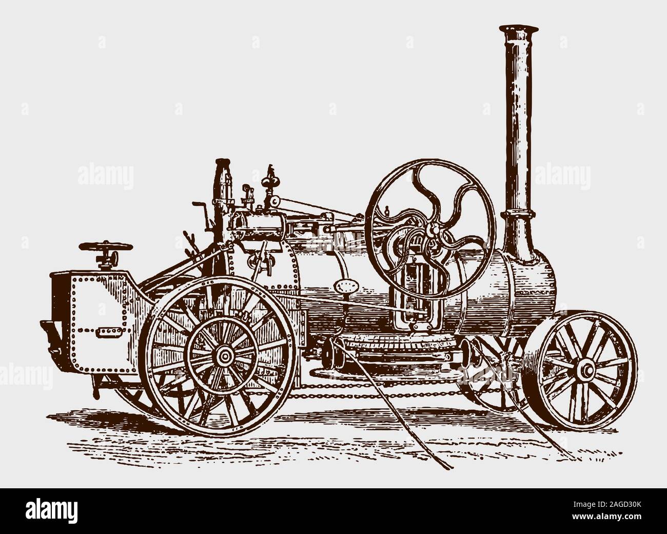 Historische 1-Zylinder Motor und ankerwinsch in der Seitenansicht. Abbildung: Nach einem Stich aus dem 19. Jahrhundert Stock Vektor