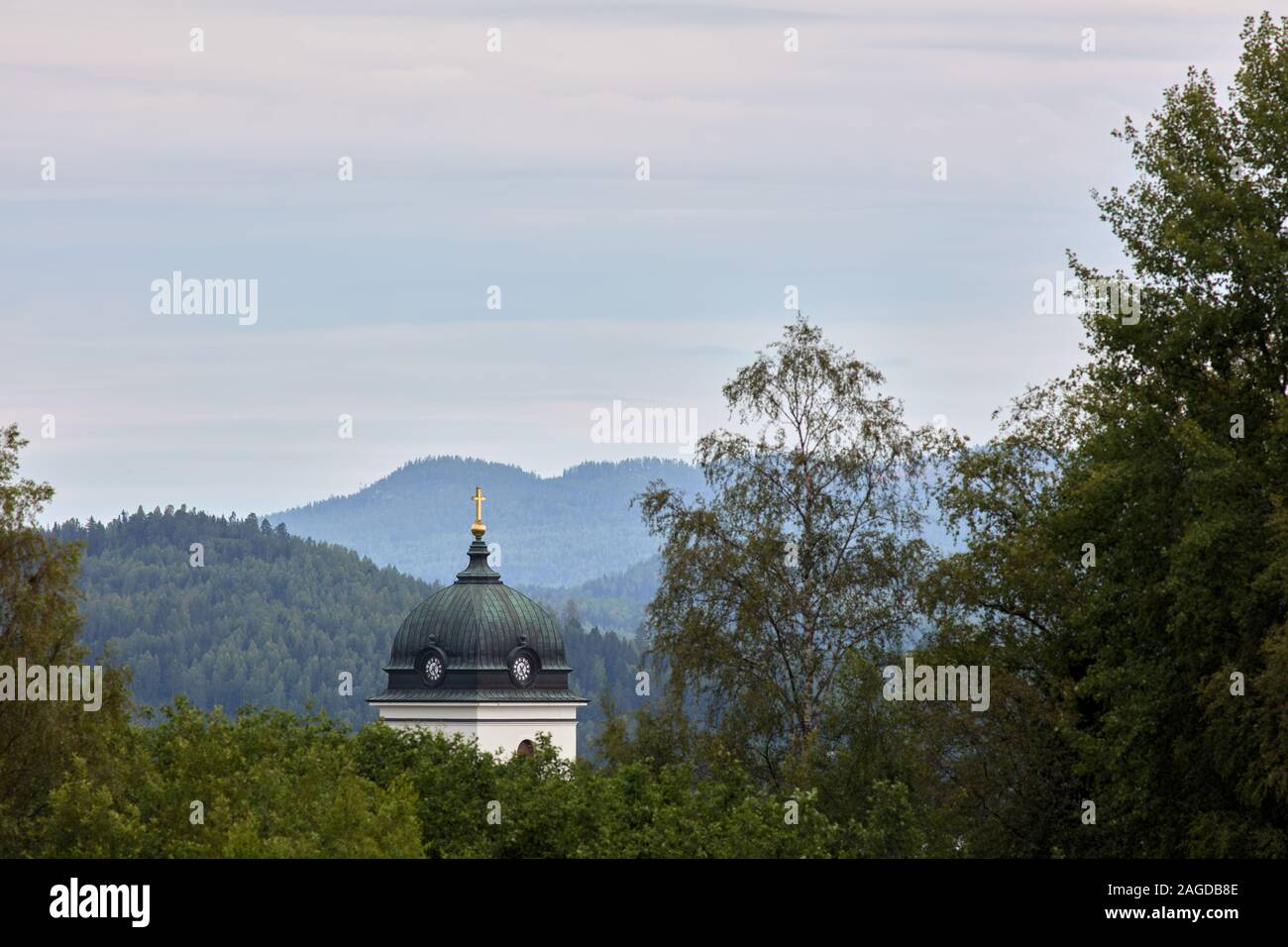 Turm der Tuna Kirche in der Nähe von Matfors, in der Nähe von Sundsvall, Schweden Stockfoto