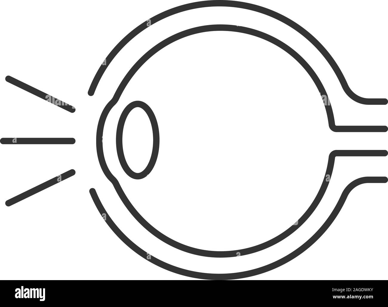 Auge Anatomie lineare Symbol. Dünne Linie Abbildung. Lichtbrechung im Auge. Kontur Symbol. Vektor isoliert Maßbild Stock Vektor