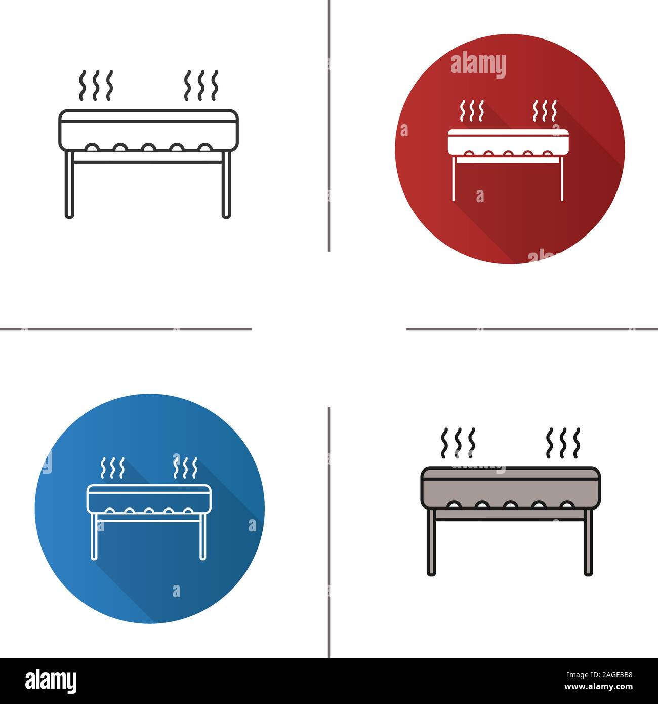 Holzkohle Grill Symbol. Flache Bauweise, lineare und Farbe Stile. Isolierte Vektorgrafiken Stock Vektor