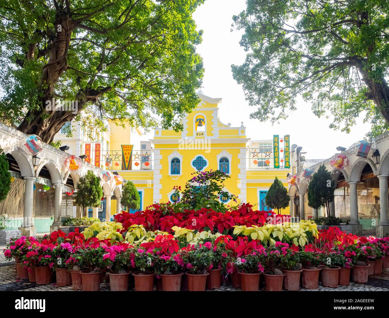 Außenansicht der Kapelle von St. Francis Xavier am Coloane Dorf, Macau, China Stockfoto