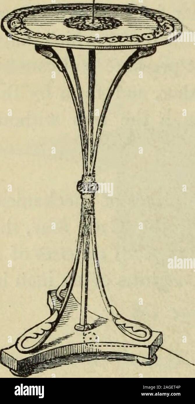 . Moderne Magie. : Eine praktische Abhandlung über die Kunst zu zaubern.. Abb. 277. Abb. 278. Durchmesser, mit einem Kragen, an einem Ende mit Schraube durchbohrt - Bohrungen für Kleben - ing es auf die unter der Oberfläche des Tisches. Innerhalb dieser Röhre arbeitet einer drahtbürstereinigen Stab/;, drei - Sechzehntel der Zoll dick, und endet in einer kleinen Runde Scheibe aus Messing c, gerade groß genug frei, sich um Arbeit zu anddown das Rohr. Eine Spiralfeder, ebenfalls aus Messing, hält die Stange unten, 448 moderne Magie.. Abb. 279. Es sei denn, wenn sie nach oben, indem Sie ein Stück whipcord, die auf die Scheibe c isattached gezwungen, und von dort geht Sie das Rohr, und über eine smallpulley d Stockfoto