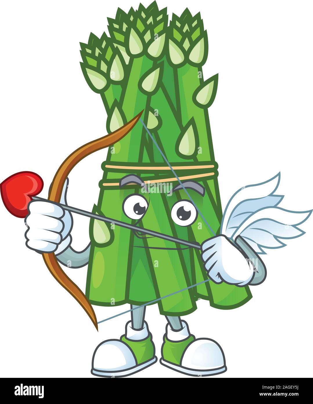 Cartoon Charakter der Spargel Amor mit Pfeil und Flügel Stock Vektor