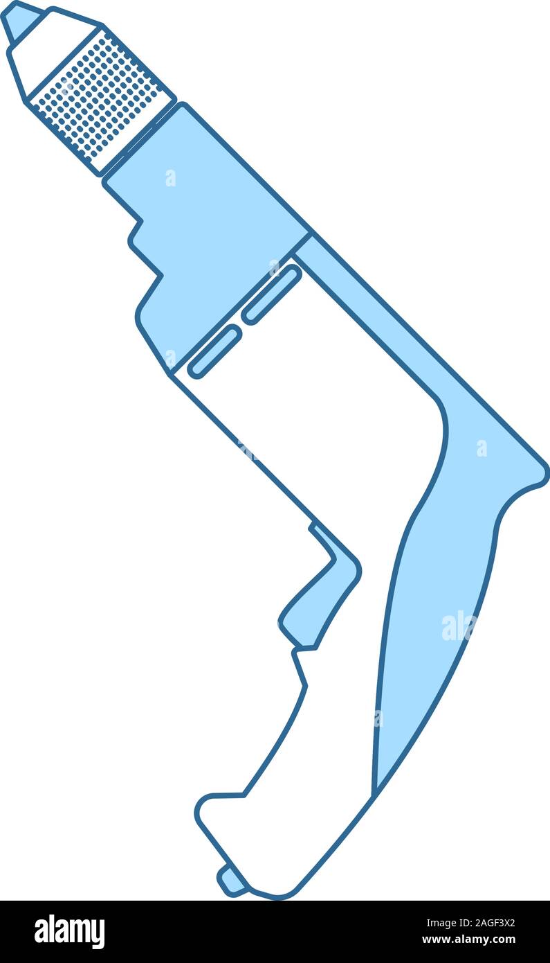 Elektrische Bohrmaschine Symbol. Dünne Linie mit blauer Füllung Design. Vector Illustration. Stock Vektor